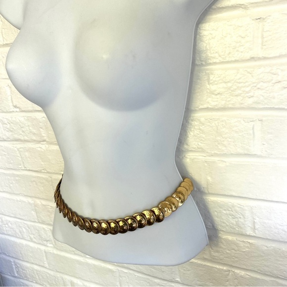 Stretchy Belt Goldtone Metallic Disc Belt Vintage - Picture 5 of 8